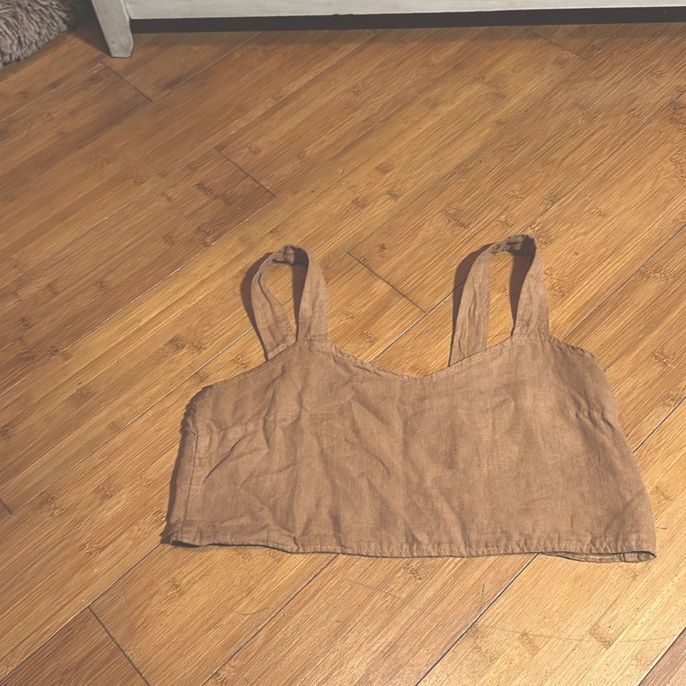 Mate the label linen crop top tan small